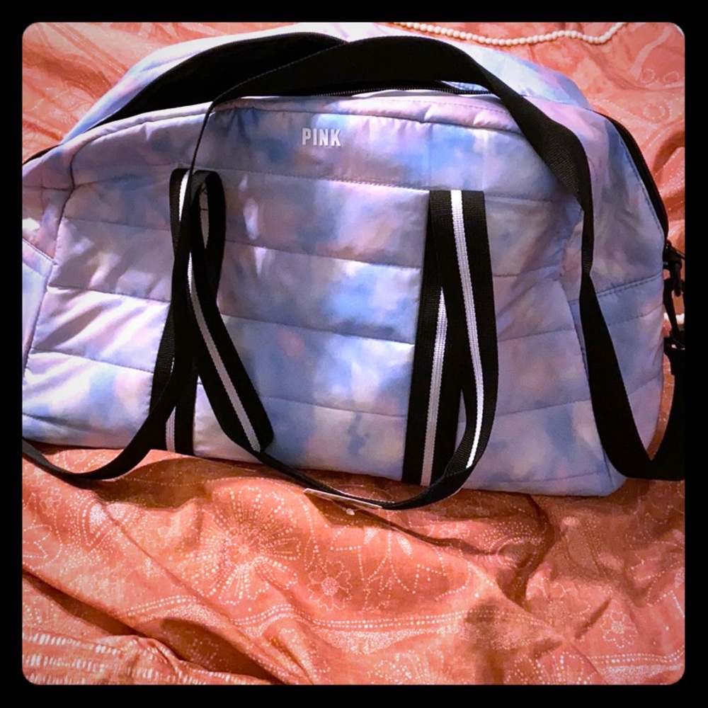 VS pink mini duffel with shoulder strap